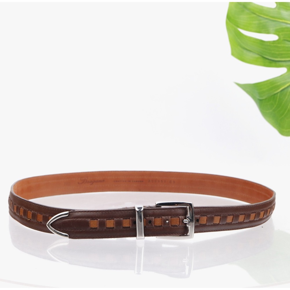 Bragano Belt Mens Size 34 Brown Leather Woven Cutout Dress Adjustable Buckle